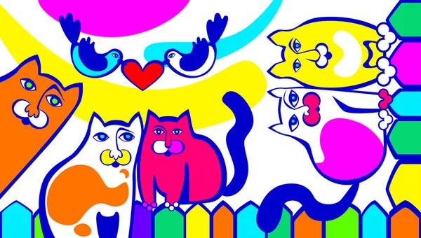 Eine Vektorillustration, die Marschkatzen zeigt, die das Symbol des Frühlings und der Liebe sind — Stockvektor