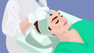 Estetik ameliyat. Mikro dermabrüksiyon. Gerçekçi biçimin vektör illüstrasyonu