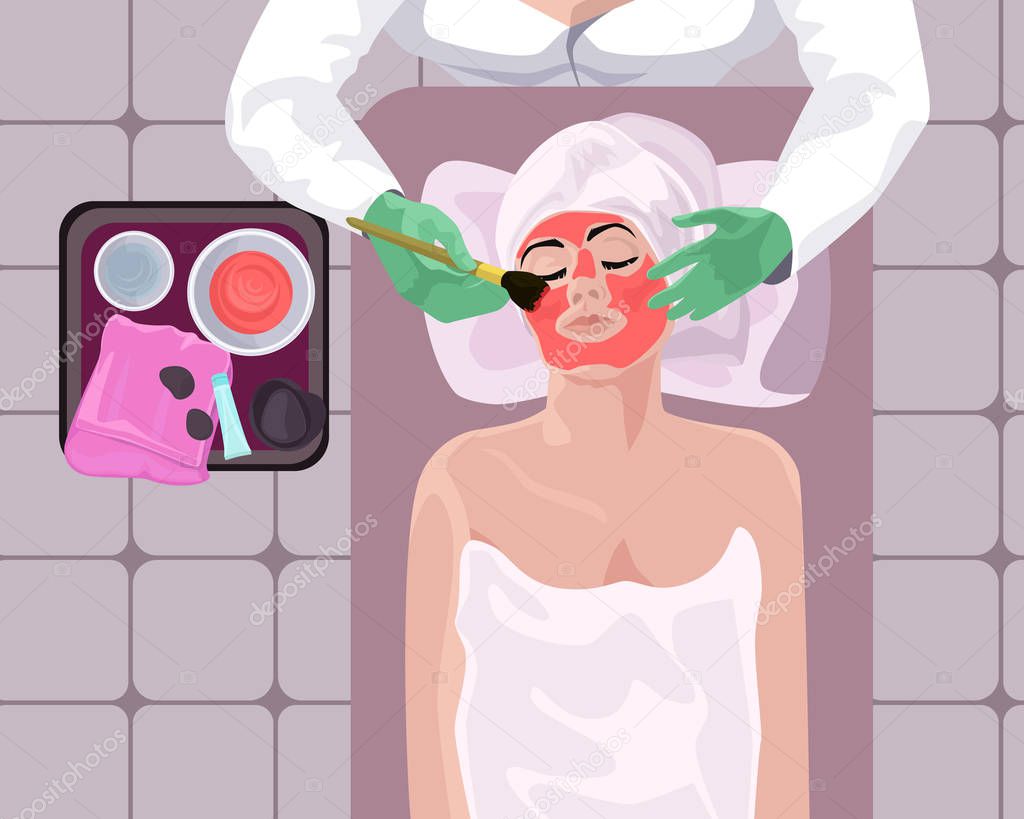 Cosmetic surgery. Mineral facial mask. Vector illustration