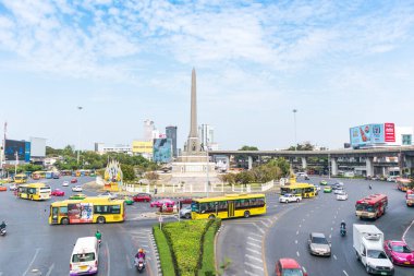 Victory Monument Bangkok, Thailand - December 28,2019 : Victory Monument in Bangkok located is circle area at center of Phahon Yothin road, Ratchawithi road and Phayathai road. Main transportation for Bus, Skytrain (BTS). This area very busy on rush 