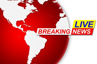 Dünya haritası arkaplan grafiği kırmızı renk tonu tasarımlı canlı Global Breaking News etkinliği. İllüstrasyonlar medya televizyonu, bilgisayar, sosyal ağda görüntülenecek şekilde tasarlanacak.