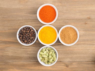 Allspice, biber biberi, zerdeçal, yeşil kakule, kaş üstü masala