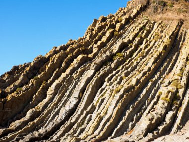 Deniz kıyısındaki kahverengi kayalıklar. Tuapse, Karadeniz, C