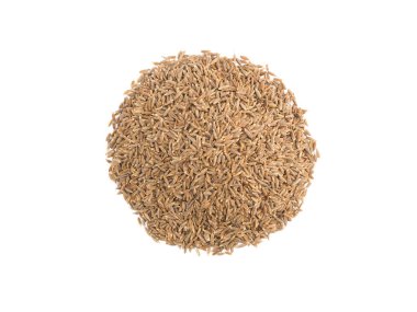 A round bunch of cumin (jeera) on white isolated background. Ind