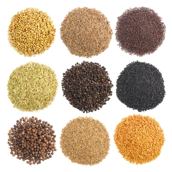 Bunch of spice on white isolated background: coriander, cumin (j