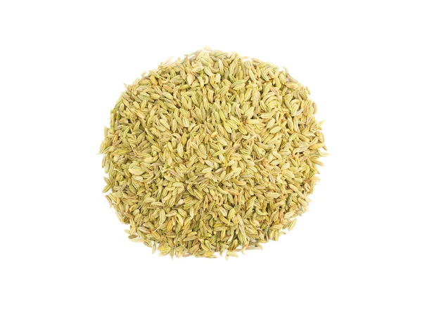 A round bunch of fennel seeds on white isolated background. Indi — 스톡 사진