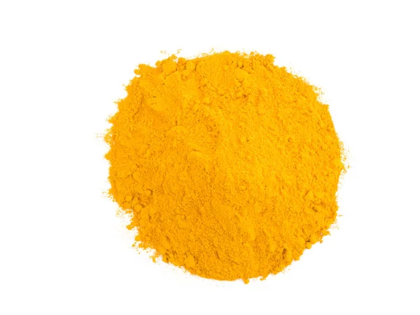 A round bunch of turmeric powder on white isolated background. I