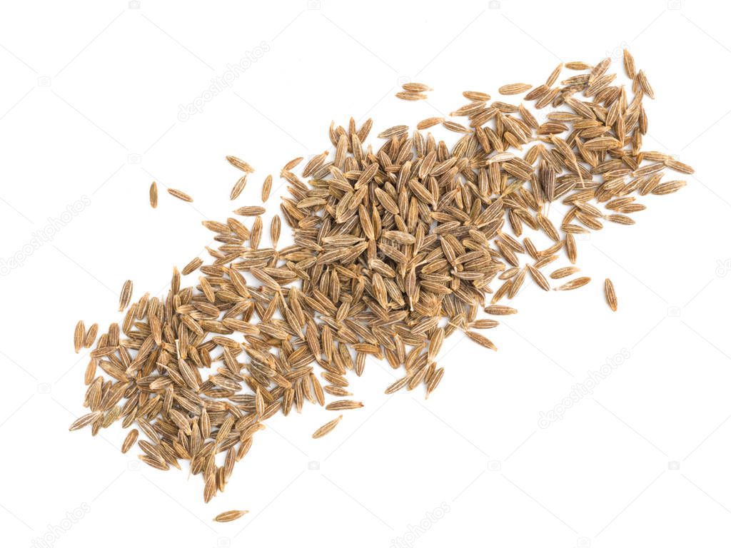 A bunch of cumin spices on white isolated background. Indian cui