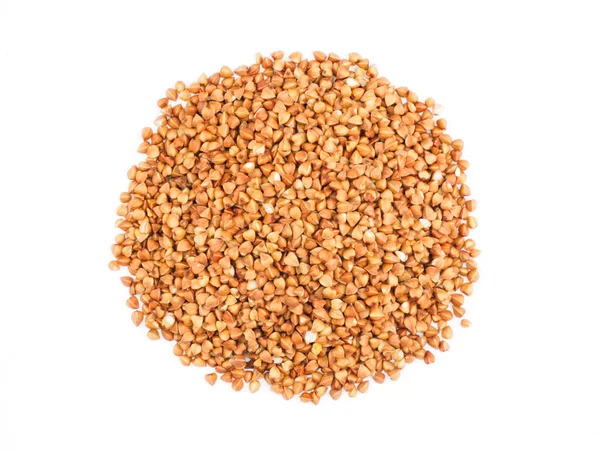 Buckwheat groats pada latar belakang putih. Konsep penurunan berat badan — Stok Foto