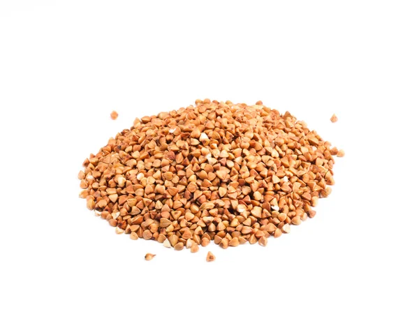 Buckwheat groats on white background. Slimming concept — Stock Photo, Image