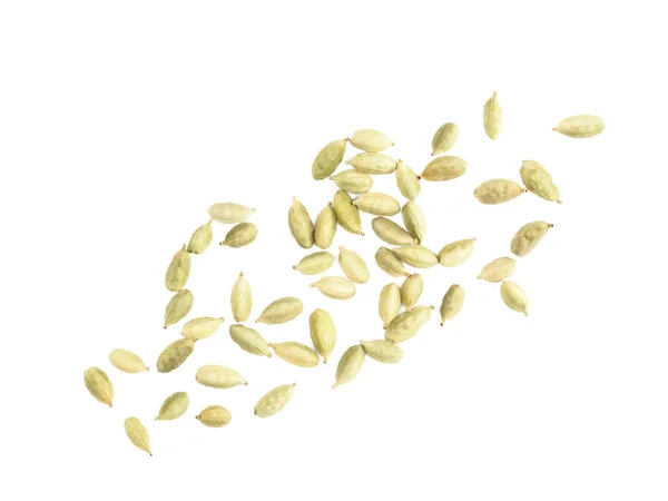 A bunch of green cardamom seeds isolated on white background. In — 스톡 사진
