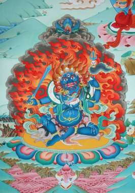 Nepal Katmandu 'daki bir manastırda ateşli mavi Tibet tanrısı