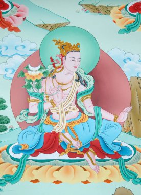 Ka 'daki bir Tibet manastırındaki pahalı süsler içinde Buda resmi