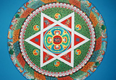 Katmandu 'daki manastırın tavanında Tibet mandala
