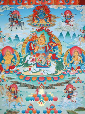 Tibet tanrıları manastırdaki ikonun üzerinde