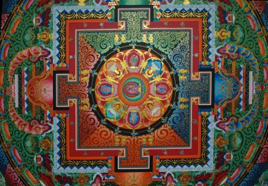 Tibet manastırının tavanında kare mandala
