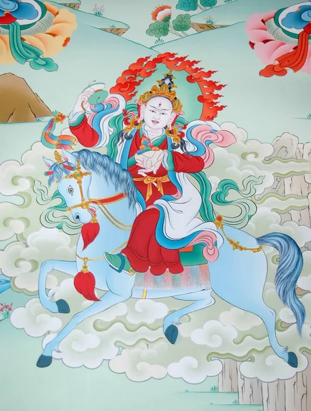 加德满都一座修道院里一匹马的圣火般的神像壁画 — 图库照片