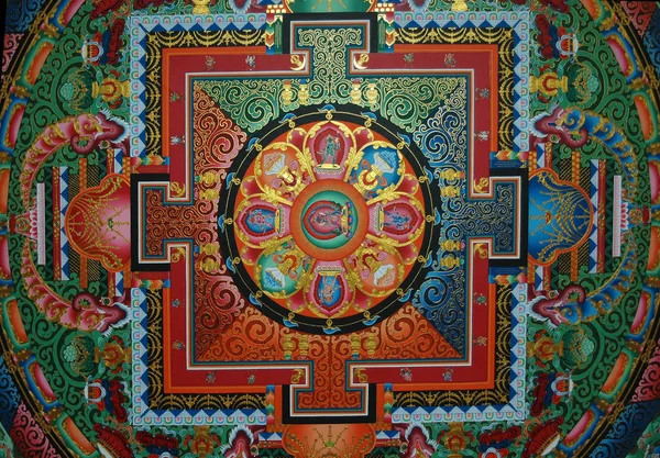 Tibet manastırının tavanında kare mandala
