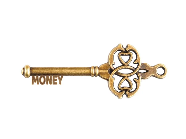 A chave dá dinheiro. Bronze vintage chaves isoladas no branco — Fotografia de Stock