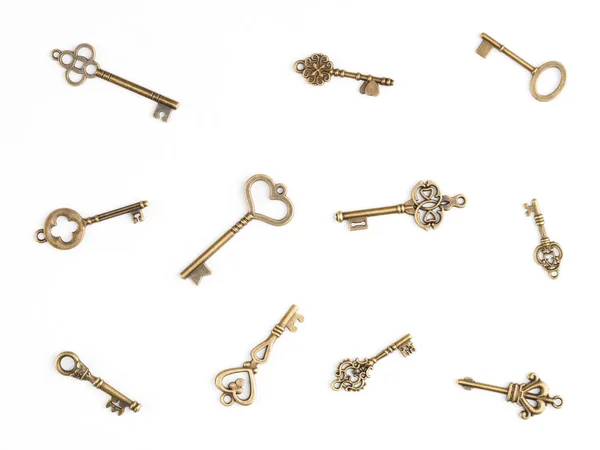 Set of antique keys isolated on white — 스톡 사진