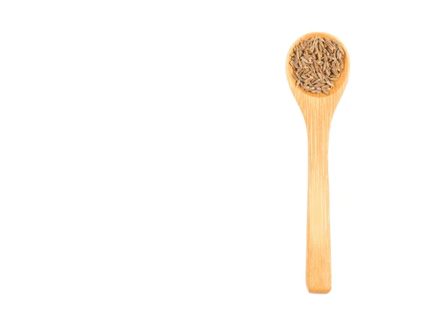 Spice Cumin Jeera Wooden Spoon Isolated White — Stock Photo, Image