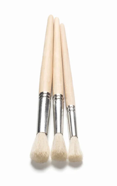 Paint Tools Set Three Brushes Together White Background — Stock Photo, Image