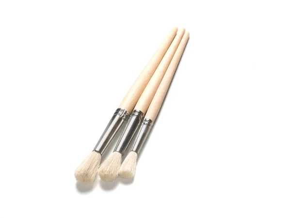 Paint Tools Set Three Brushes Together White Background — Stock Photo, Image
