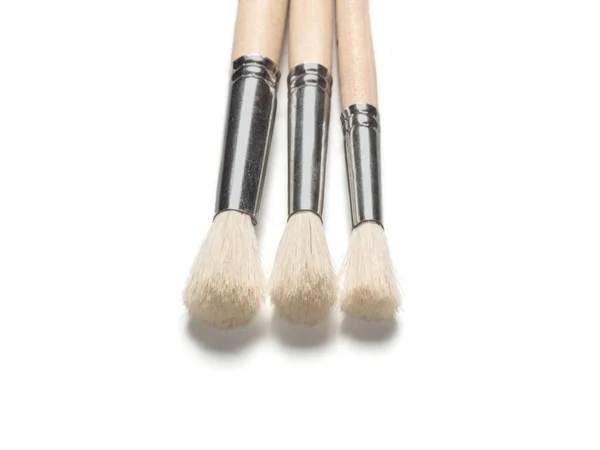 Three Paint Brushes White Background Closeu — Stock Photo, Image