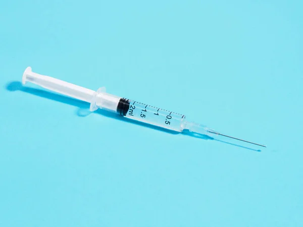 Seringue Médicale Pour Préparations Injectables Sur Bleu Concept Santé Physique — Photo