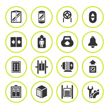 Asansör yuvarlak Icons set ve Asansör