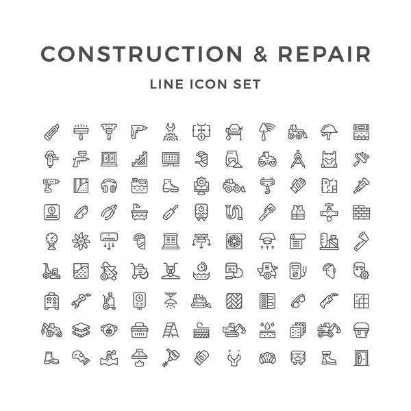 Establecer iconos de línea de construcción y reparación — Vector de stock