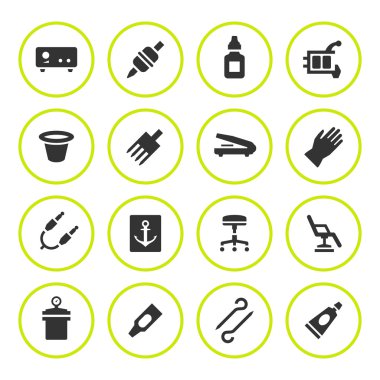 Dövme ekipman yuvarlak Icons set
