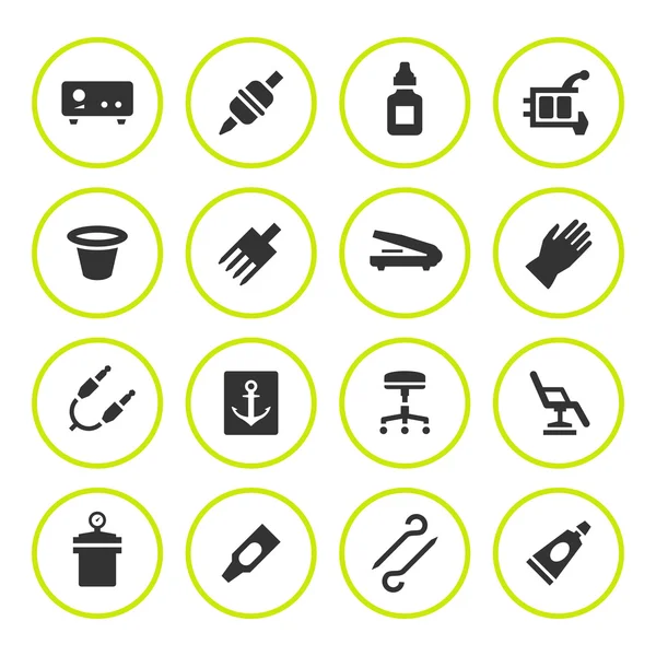 Set round icons of tattoo equipment — Stock Vector