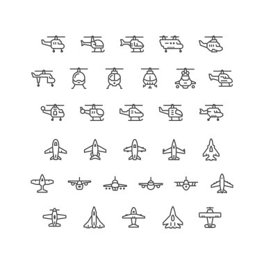 Helikopter ve uçaklar hattı Icons set