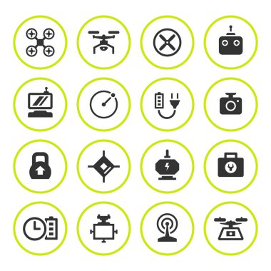 Quadrocopter ve drone yuvarlak Icons set