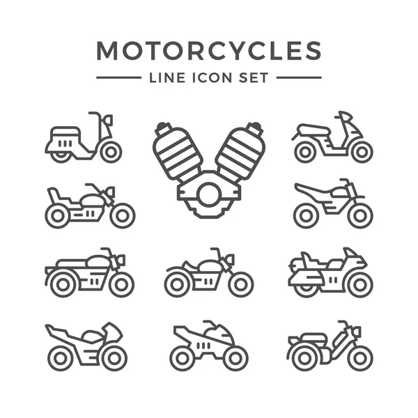 Set icone linea di motocicli — Vettoriale Stock