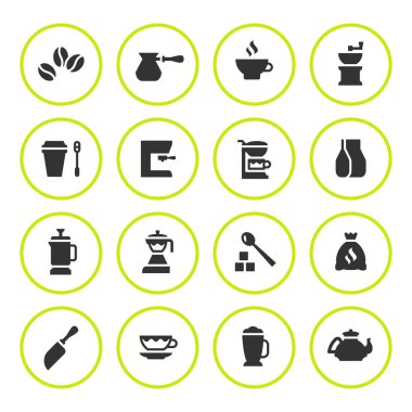 Kahve set yuvarlak simgeler