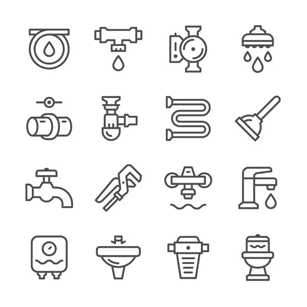 Establecer iconos de línea de plomería — Vector de stock