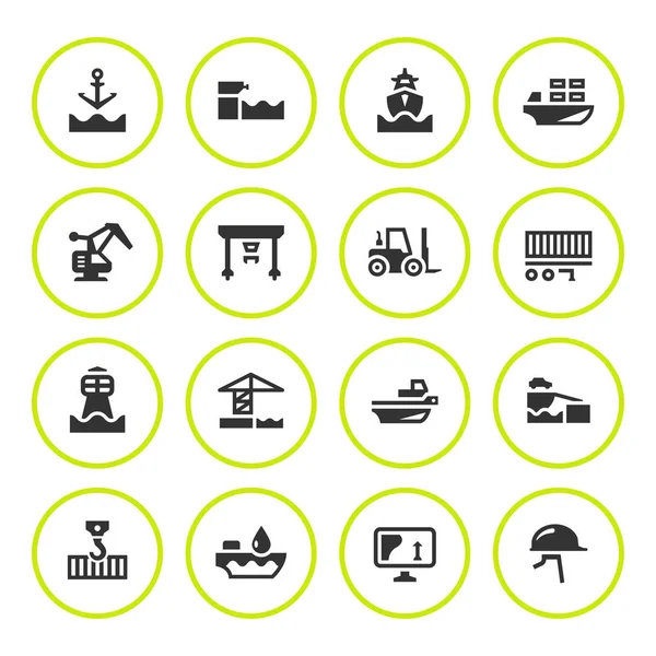 Réglez les icônes rondes du port maritime — Image vectorielle