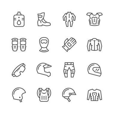 Motosiklet ekipman satır Icons set