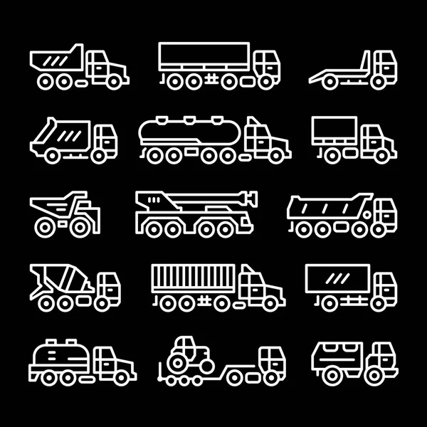 Nastavit čárové ikony nákladních automobilů — Stockový vektor