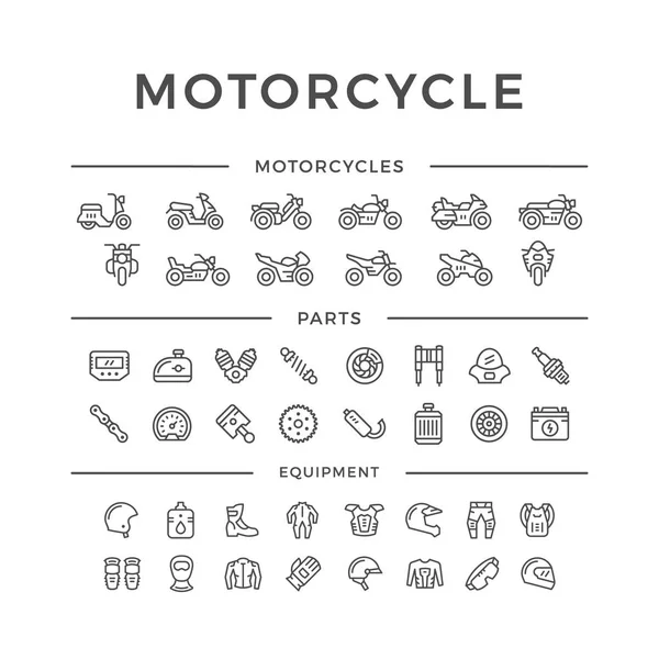 Set of motorcycle related line icons — Stock Vector