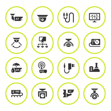 Video gözetim yuvarlak Icons set