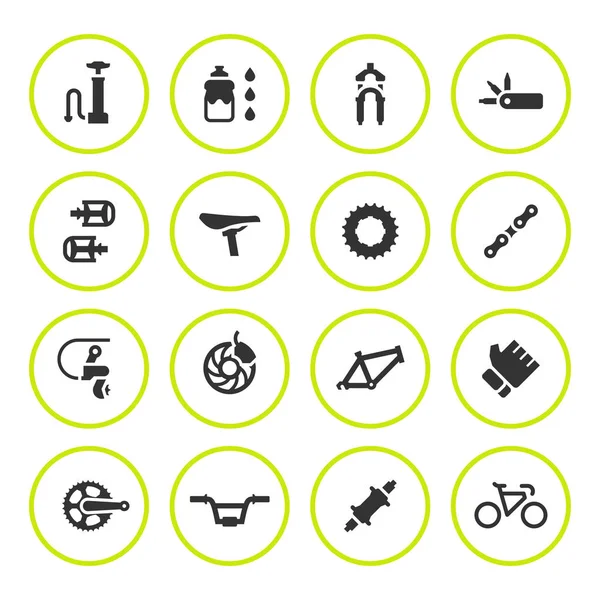 Conjunto de ícones redondos de peças de bicicleta e acessórios — Vetor de Stock