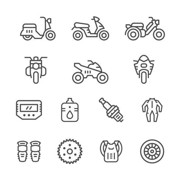 Set of motorcycle related line icons — Stock Vector