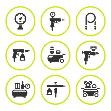 Kompresör ve aksesuarları yuvarlak Icons set