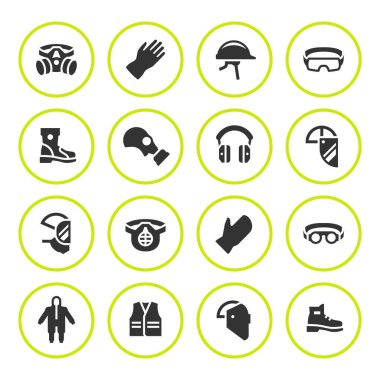 Set round icons of personal protective equipment clipart