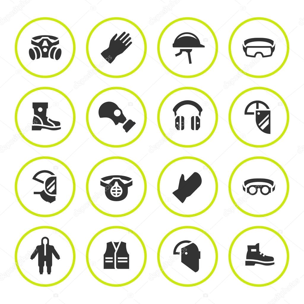 Set round icons of personal protective equipment