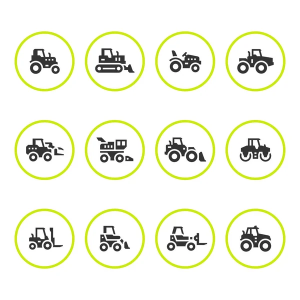 Réglez les icônes rondes des tracteurs — Image vectorielle