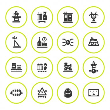 Güç sanayi yuvarlak Icons set